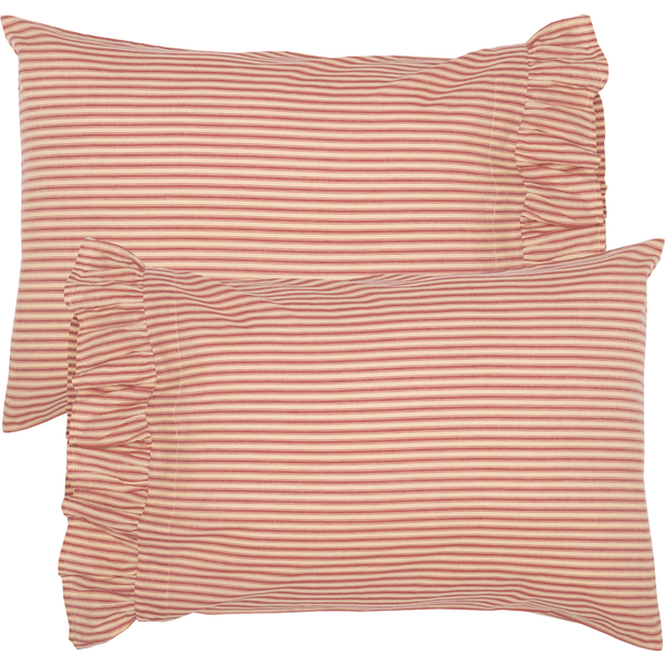 Farmstead Red and Tan Ticking Stripe Pillow Cases Lange General Store