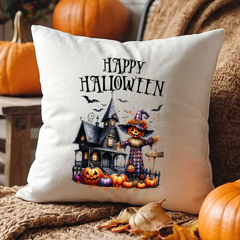 Happy Halloween Haunted House Fall Throw Pillow