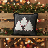 3 Christmas Trees Black Woven Pillow-Lange General Store