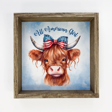 4th of July All American Girl Highland Patriotic Cow Sign-Lange General Store
