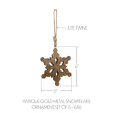 Antique Gold Metal Snowflake Ornament Set of 6-Lange General Store
