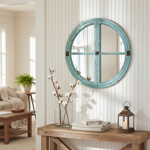 Aqua Blue Ship Window Mirror-Lange General Store