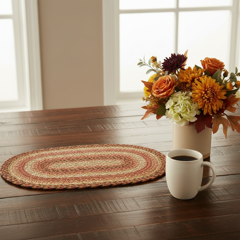 Square Autumn Blaze placemat scene with coffee and fall florals