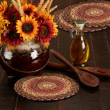 Ginger Spice fall trivets set of 3 displayed on rustic farmhouse autumn table setting