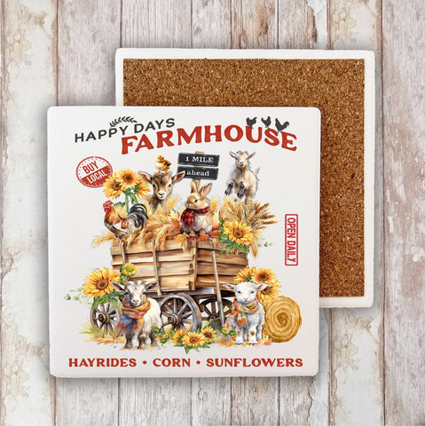 Autumn Fall Goats Farmhouse Stone Coaster-Lange General Store