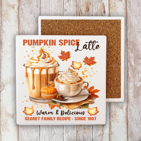 Autumn Fall Pumpkins Spice Latte Stone Coaster-Lange General Store