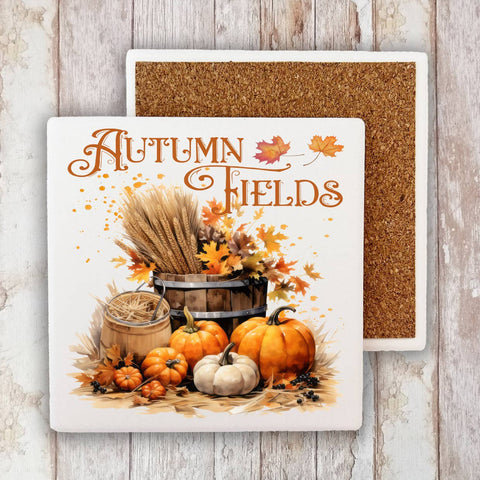 Autumn Fields Pumpkin Harvest Stone Coaster-Lange General Store