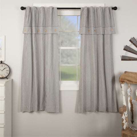 Barn Gray & White TIcking Short Panel Curtains-Lange General Store