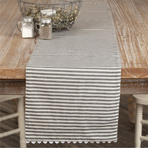 Barn Gray & White Ticking Table Runner 72"-Lange General Store