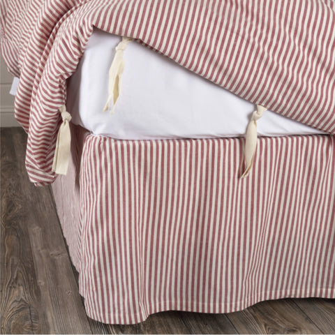 Barn Red & White Ticking Bed Skirt-Lange General Store