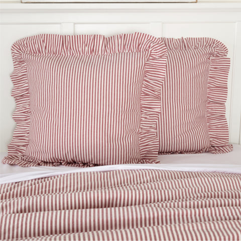 Barn Red & White Ticking Euro Sham-Lange General Store