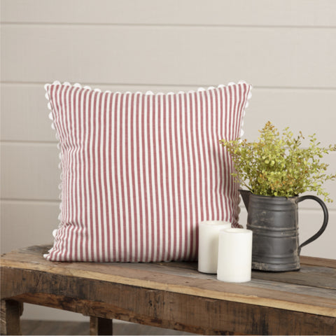 Barn Red & White Ticking Pillow Cover-Lange General Store