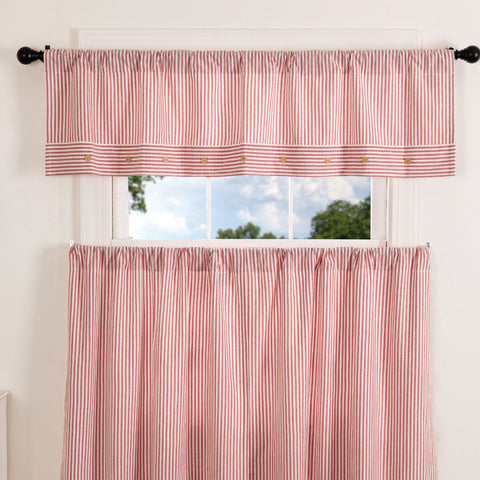 Barn Red & White Ticking Valance-Lange General Store