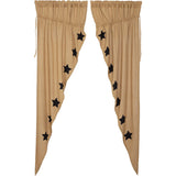 Burlap with Black Stars Long Prairie Curtains-Lange General Store