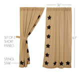 Baxter Burlap with Black Stars Short Panel Curtains