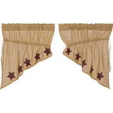 Burlap with Burgundy Stars Prairie Swag Curtains-Lange General Store