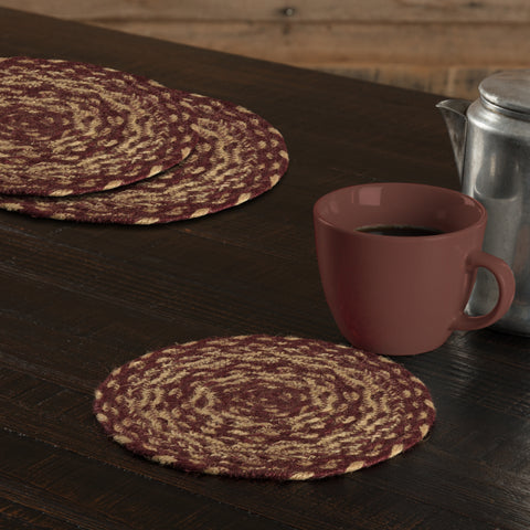 Bedford Burgundy Tan Braided Trivet 8" Set of 3