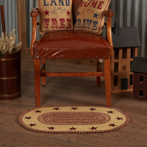 Bedford Burgundy Tan Star Braided Rug Collection-Lange General Store