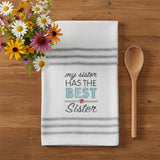 Best Sister Floral Ticking Stripe Tea Towel-Lange General Store