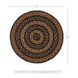Blackstone Farm Braided 15" Trivet Set of 3 – Close-Up Jute Braid Detail with dimensions