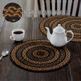 Blackstone Farm Braided 15" Trivet Set of 3 – Black and Tan Jute Trivets on Table with Tightly Woven Braids call out