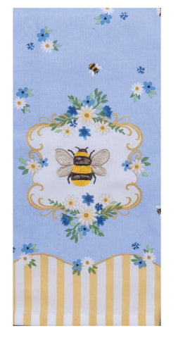 Blue Bee Daisy Embroidered Tea Towel-Lange General Store