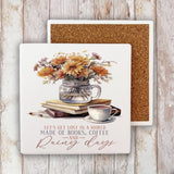 Autumn Fall Books & Coffee Rainy Day Stone Coaster-Lange General Store