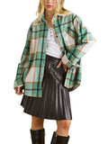 Boyfriend Plaid Flannel Shacket - Mint Dusty-Lange General Store