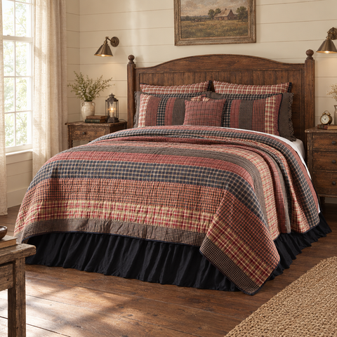 Brick Raven Patchwork Quilt in a farmhouse bedroom