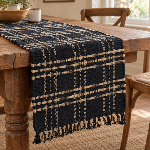 Bridgeton Black Chindi Table Runner revised using the original fabric pattern