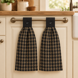 Set of two Bridgeton Black Hang Tab Towels on a kitchen towel bar
