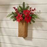 Brinkley Vase Rattan Wall Basket with Christmas florals