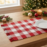 Square Christmas lifestyle image with one Buffalo Red and White Check Yarn Placemat