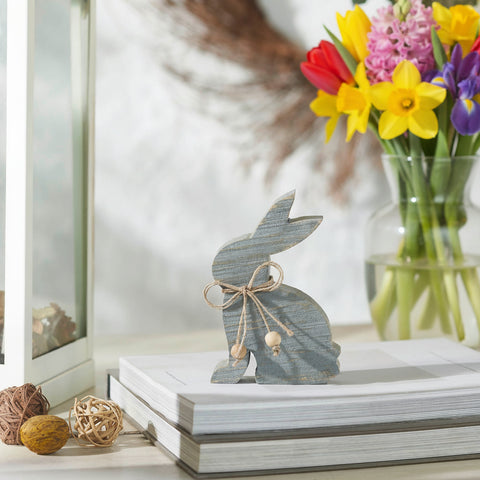 Bunny Hop Wooden Sitting Bunny Grey w/ Natural Beads 6x4-Lange General Store