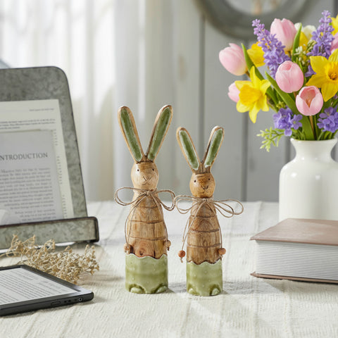 Bunny Hop Wooden Skinny Bunnies In Green Enamel Set of 2-Lange General Store