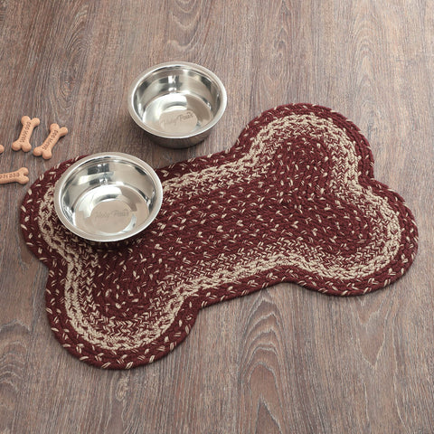 Burgundy Tan Dog Bone Braided Waterproof Rug Mat – Medium 15x23 – Burgundy, Dark Tan