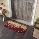 Burgundy Tan Stars Welcome Door Mats-Lange General Store