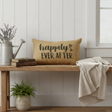 Burlap Happily Everafter Hearts Pillow-Lange General Store