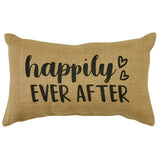 Burlap Happily Everafter Hearts Pillow-Lange General Store