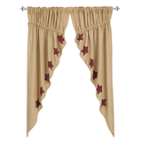 Burlap with Burgundy Stars Prairie Curtains-Lange General Store