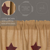 Burlap with Burgundy Stars Prairie Swag Curtains-Lange General Store