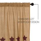 Burlap with Burgundy Stars Prairie Swag Curtains-Lange General Store