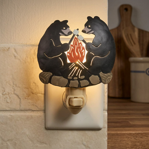 Campfire Bears Night Light in a cozy kitchen