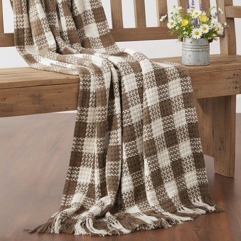 Carrington Cocoa Brown Woven Check Throw-Lange General Store
