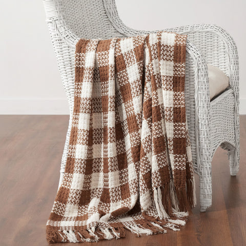 Carrington Dark Amber Woven Check Throw-Lange General Store