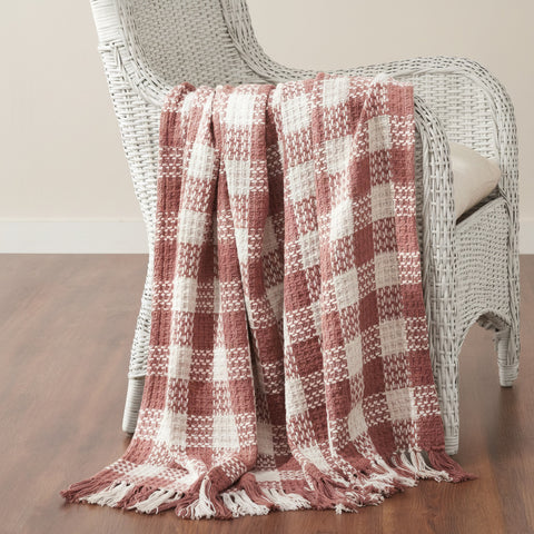 Carrington Dusty Rose Woven Check Throw-Lange General Store