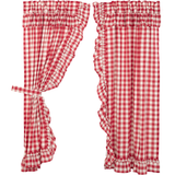 Annie Red Buffalo Check Ruffled Short Panel Curtains-Lange General Store
