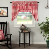 Annie Red Buffalo Check Ruffled Swag Curtains-Lange General Store