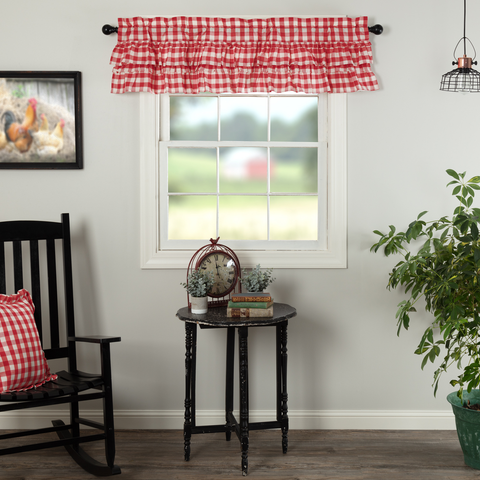 Annie Red Buffalo Check Ruffled Valance-Lange General Store