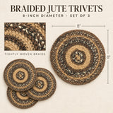 Chestnut Braided Trivet 8" Set of 3